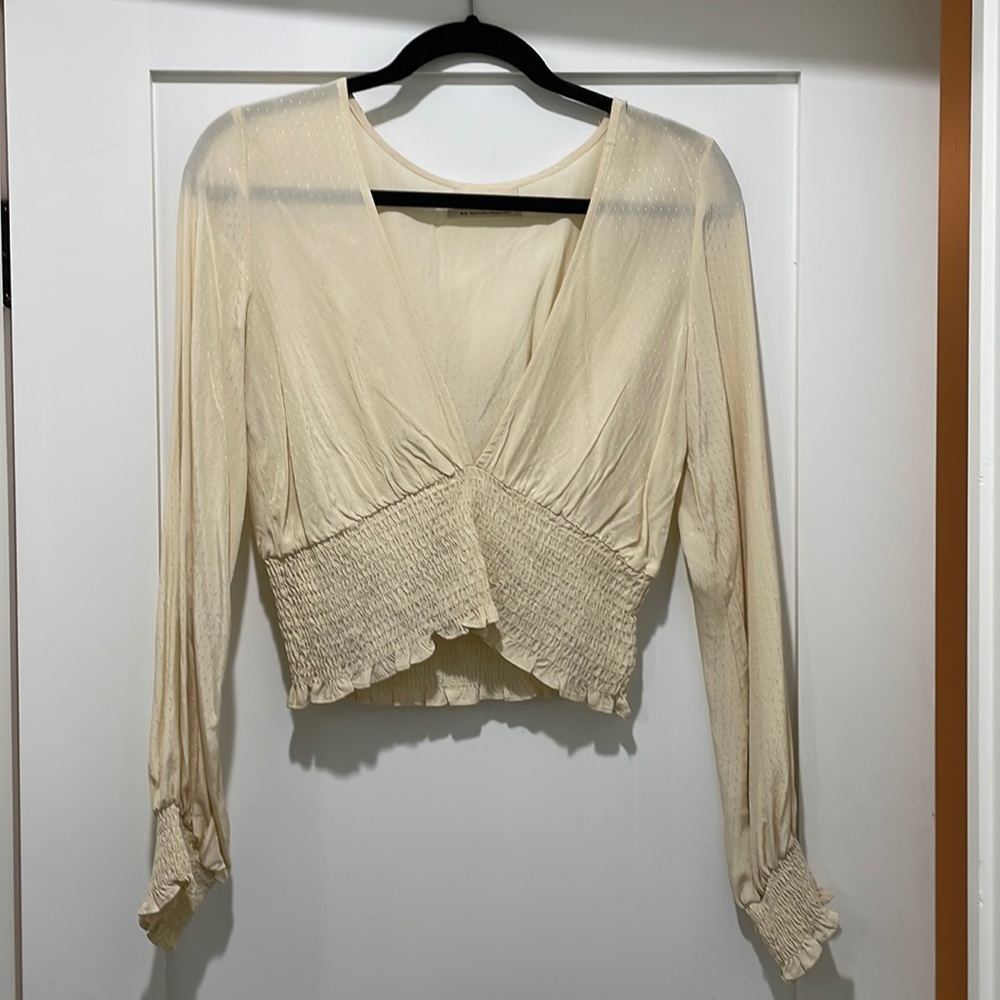 Urban Outfitters smocked deep v blouse